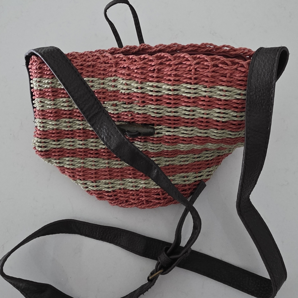 Stylish Red and Beige Mini Woven Crossbody Bag